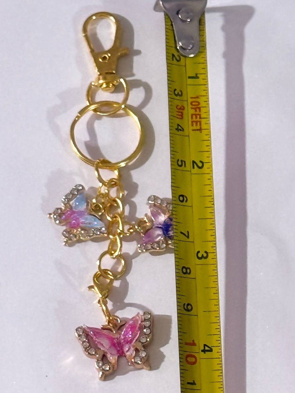 Handmade Gold Butterfly Keychain/Bag Charm with Pink & Iridescent Accents - Picture 6 of 8